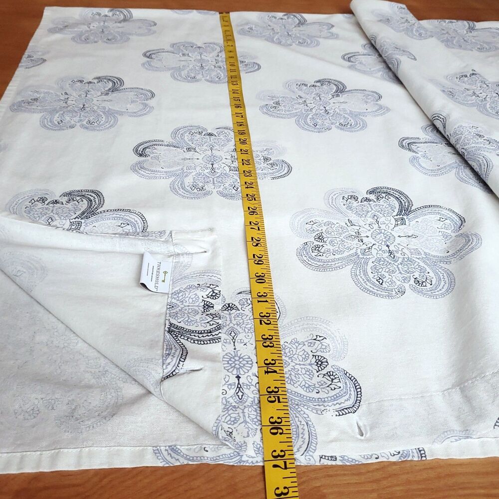 Threshold 100% Cotton Shower Curtain Cream Blue Floral Medallion 71 x 74 Approx - Picture 7 of 7